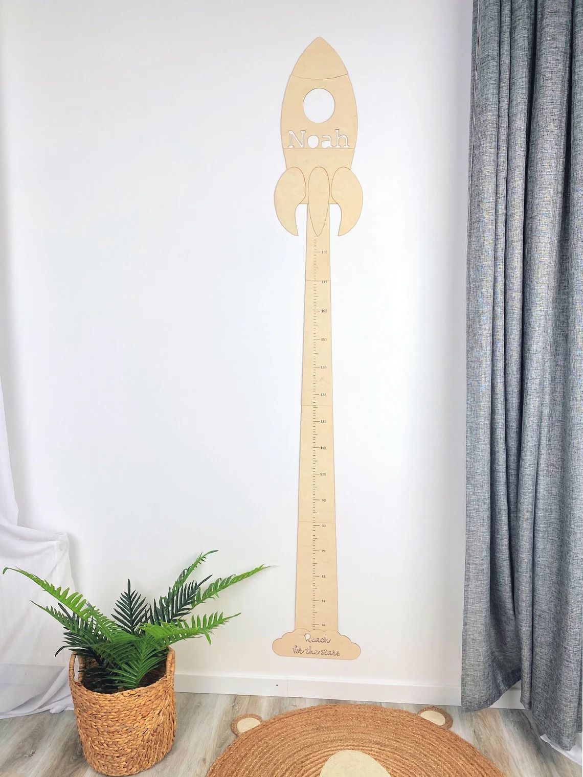 Personalized Wooden Baby Rocket Plank Growth Chart On The Wall