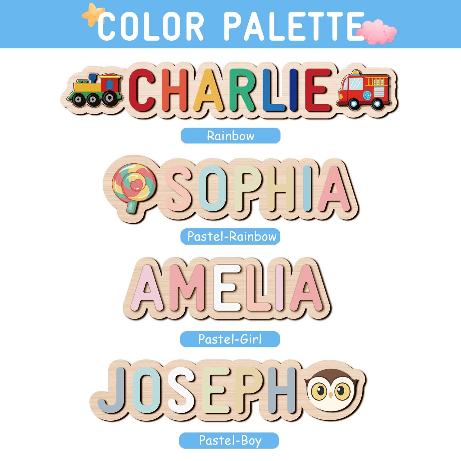 Personalised Wooden Baby Name Puzzle - Outlines