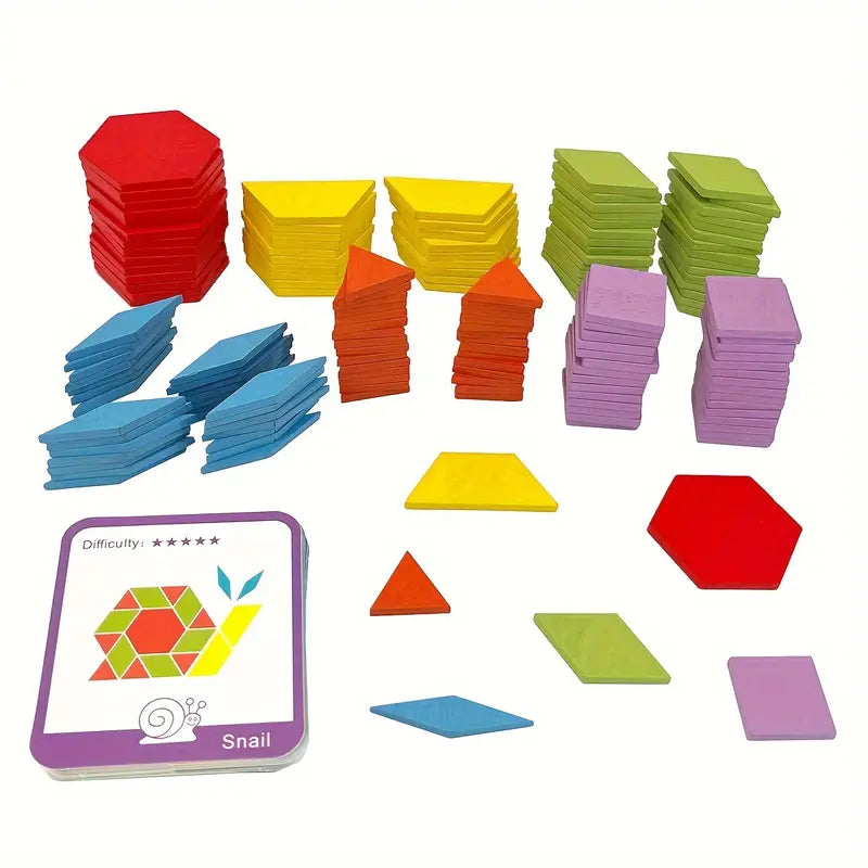 Wooden Pattern Blocks Set Geometric Shape Jigsaw Puzzle - Description of package contents