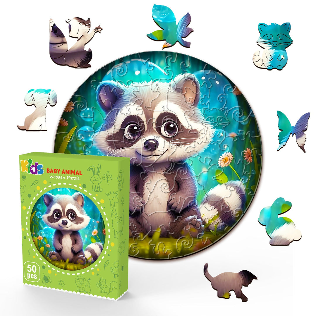 Kids Early Learning Wooden Raccoon Puzzle