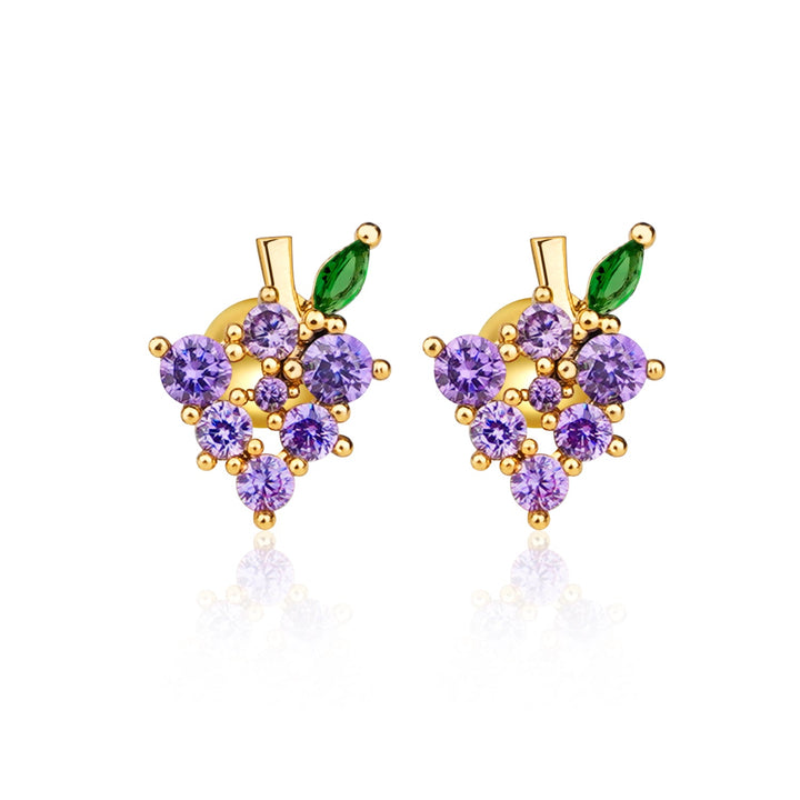 Sterling Silver Kids Crystal Grape Earrings