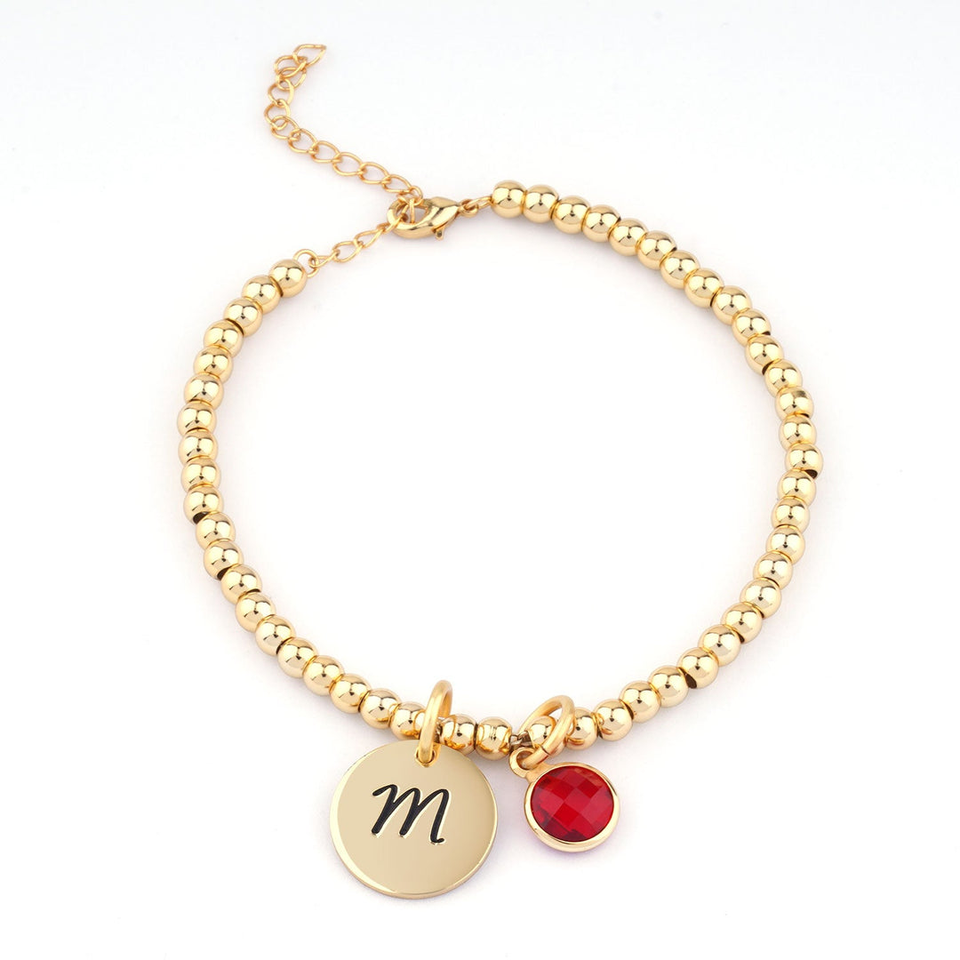 Personalized Disc Letter and Birthstone Charm Kids Bracelet