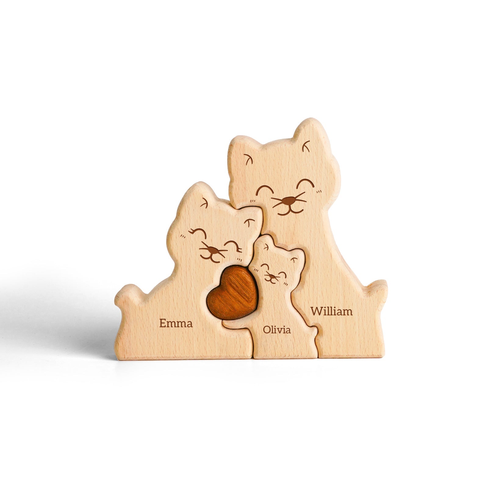 Personalized Wooden Cat Family Puzzle Decor – Woodemon