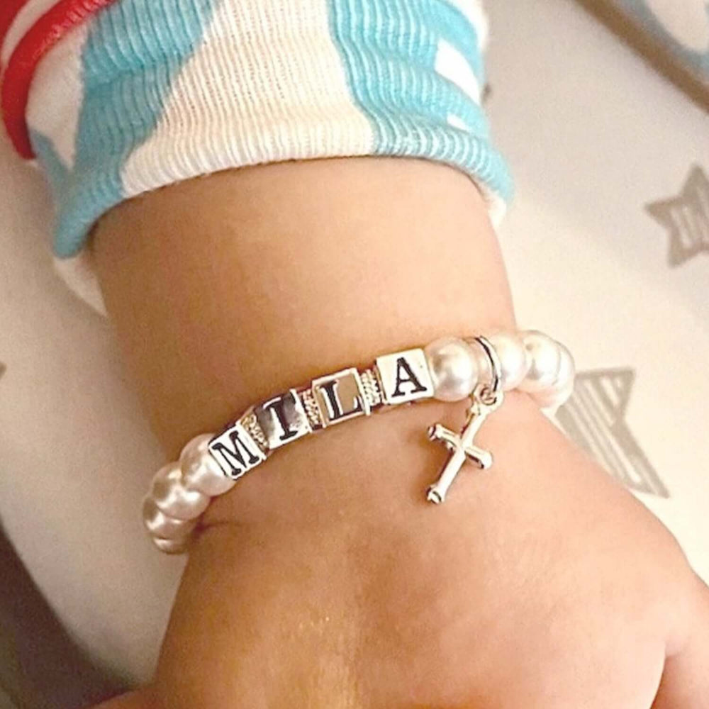 Personalized Pearl Baby and Girlβs Name Bracelet for First Communion Gift