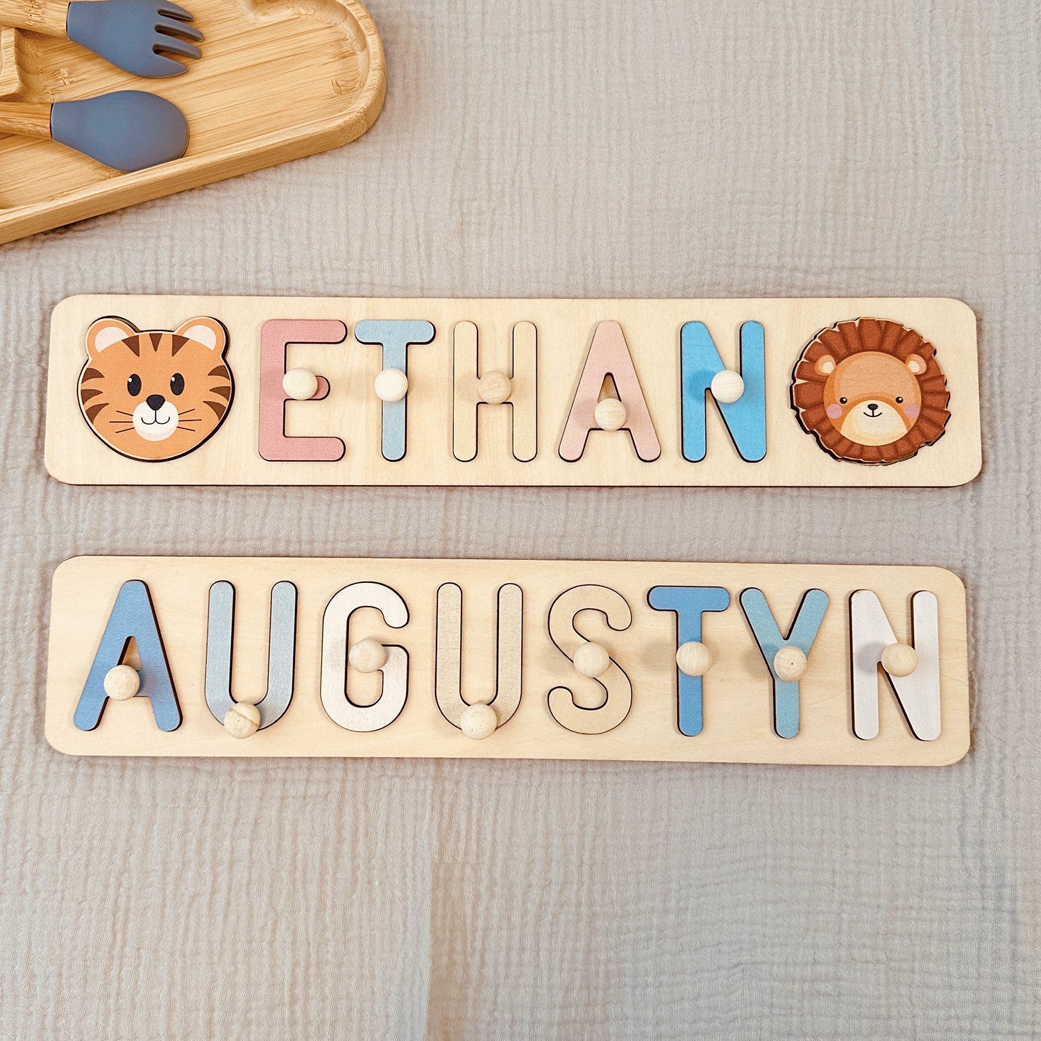 Wooden Name Puzzle, Montessori Puzzles with Name and Animals, Cute Animals Name Puzzle, Kids Gift Ideas