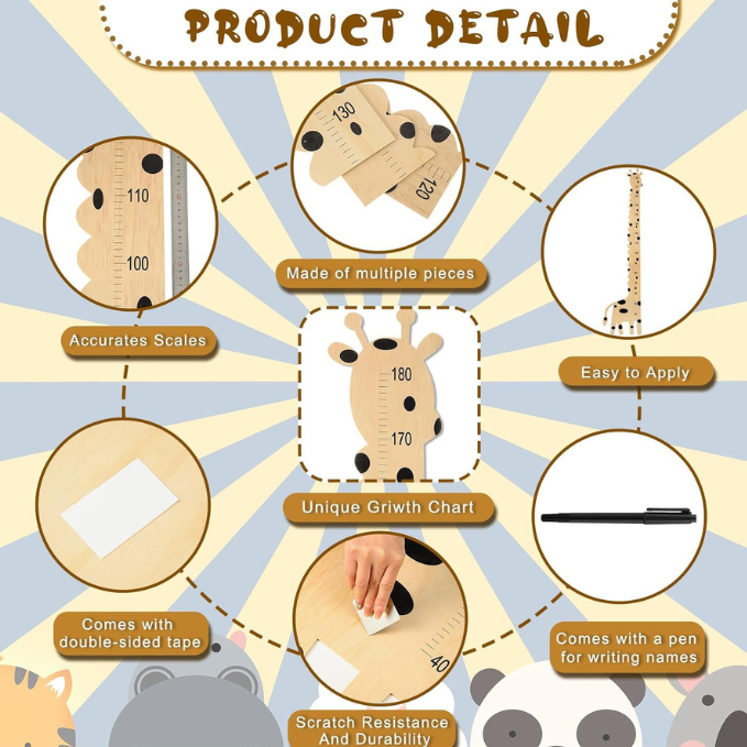 Personalized Wooden Baby Giraffe Growth Chart - Descriptions