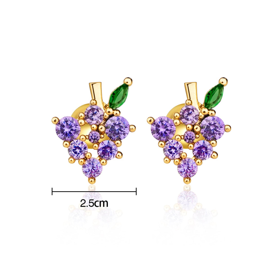 Sterling Silver Kids Crystal Grape Earrings