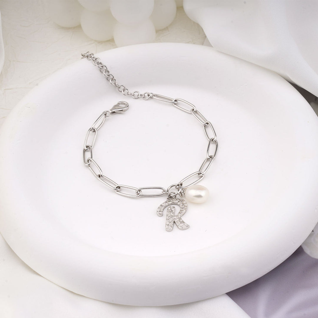 Kids Initial Pearl Charm Bracelet