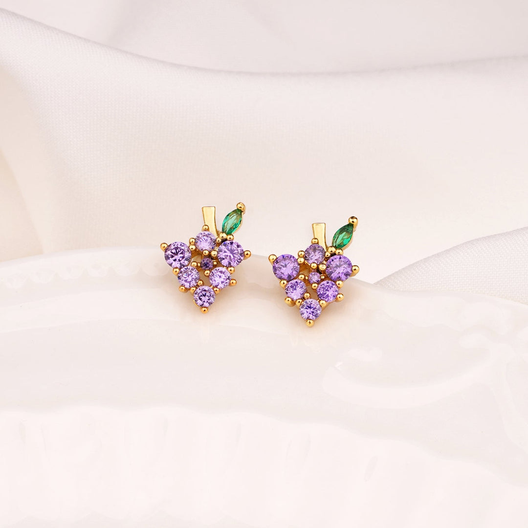 Sterling Silver Kids Crystal Grape Earrings