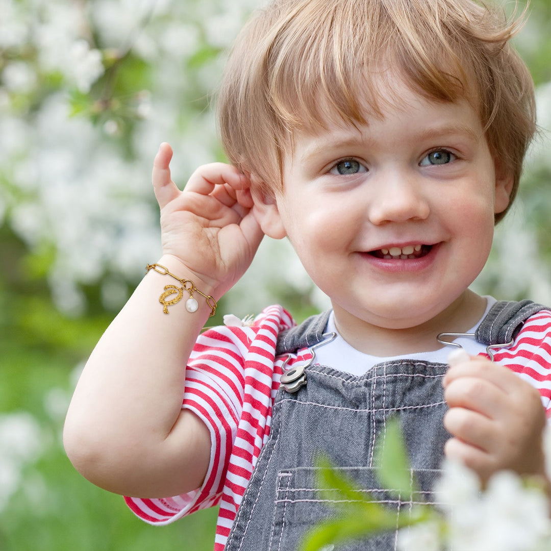 Kids Initial Pearl Charm Bracelet