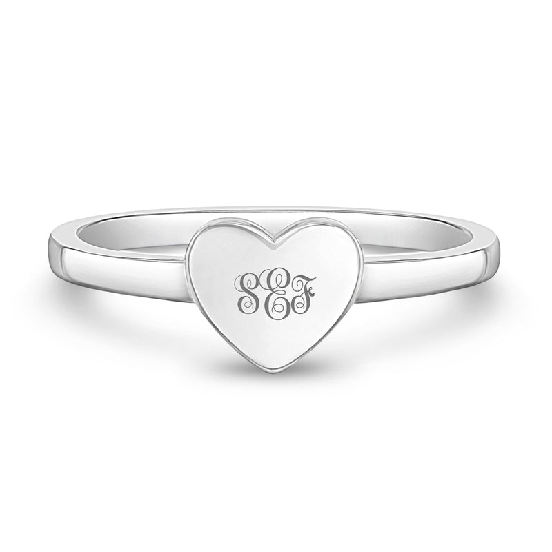 925 Heart Personalized Initial Girls Ring