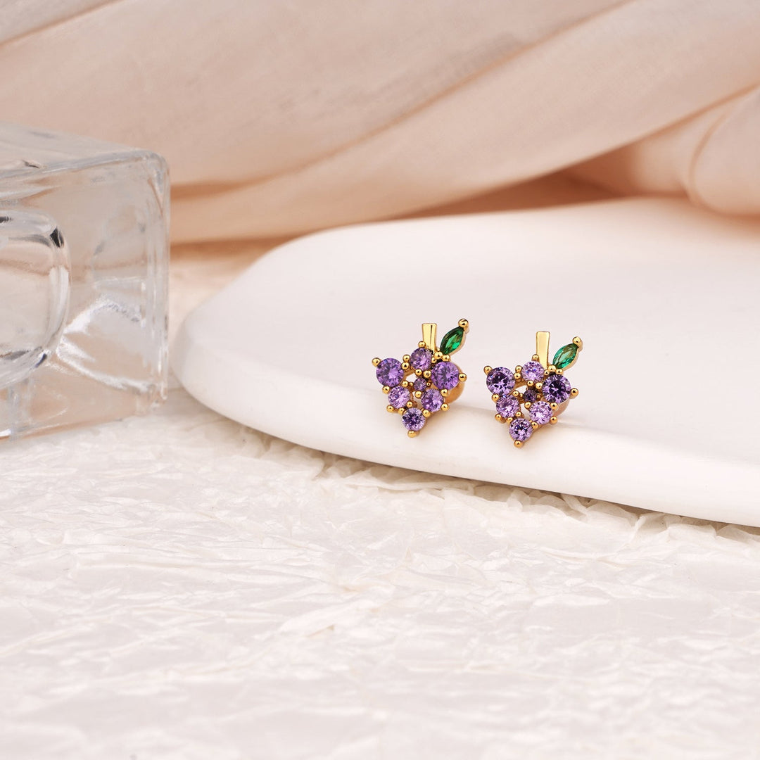 Sterling Silver Kids Crystal Grape Earrings
