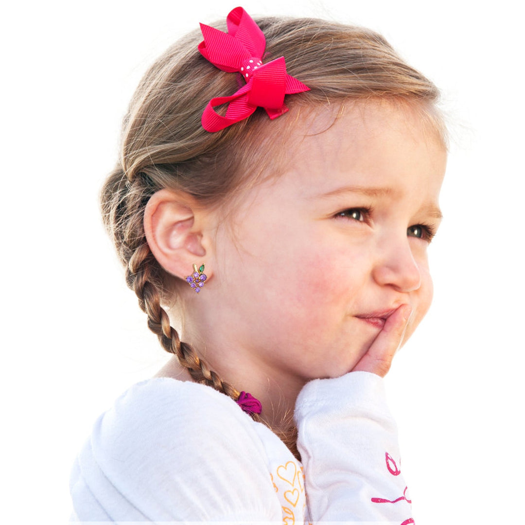 Sterling Silver Kids Crystal Grape Earrings
