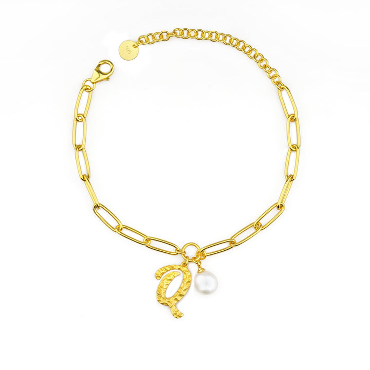 Kids Initial Pearl Charm Bracelet