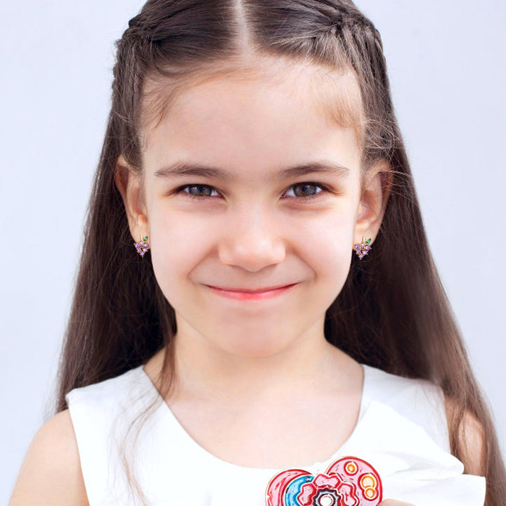 Sterling Silver Kids Crystal Grape Earrings