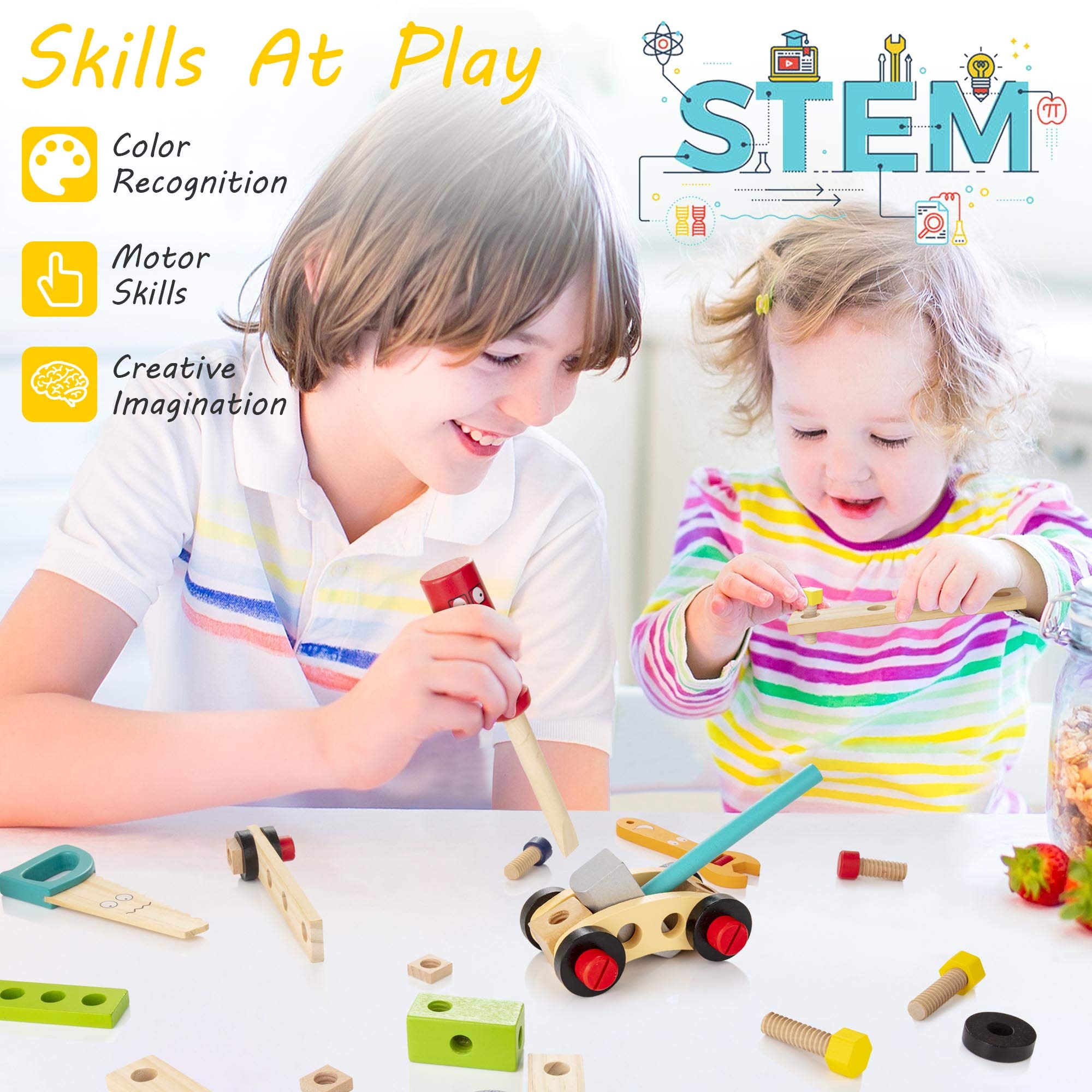 Wooden Toddler Tool Set, Montessori Education STEM Construction Toys
