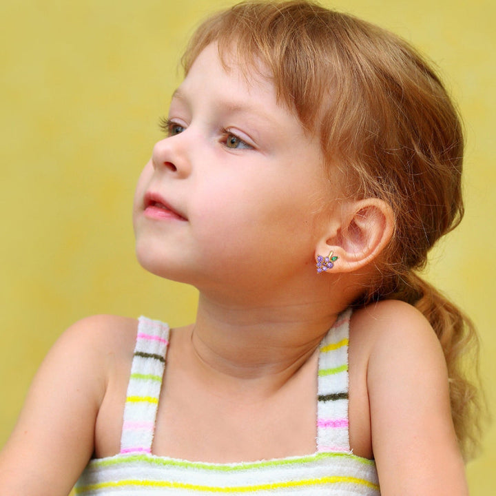 Sterling Silver Kids Crystal Grape Earrings