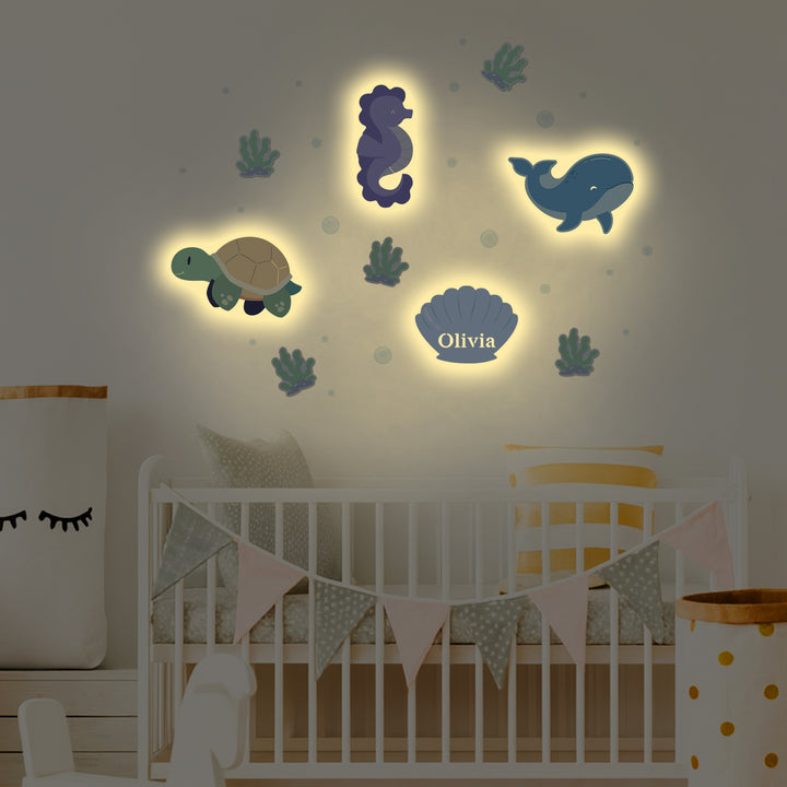 Personalized Wooden Baby's Room Wall Light Set-Marine Theme
