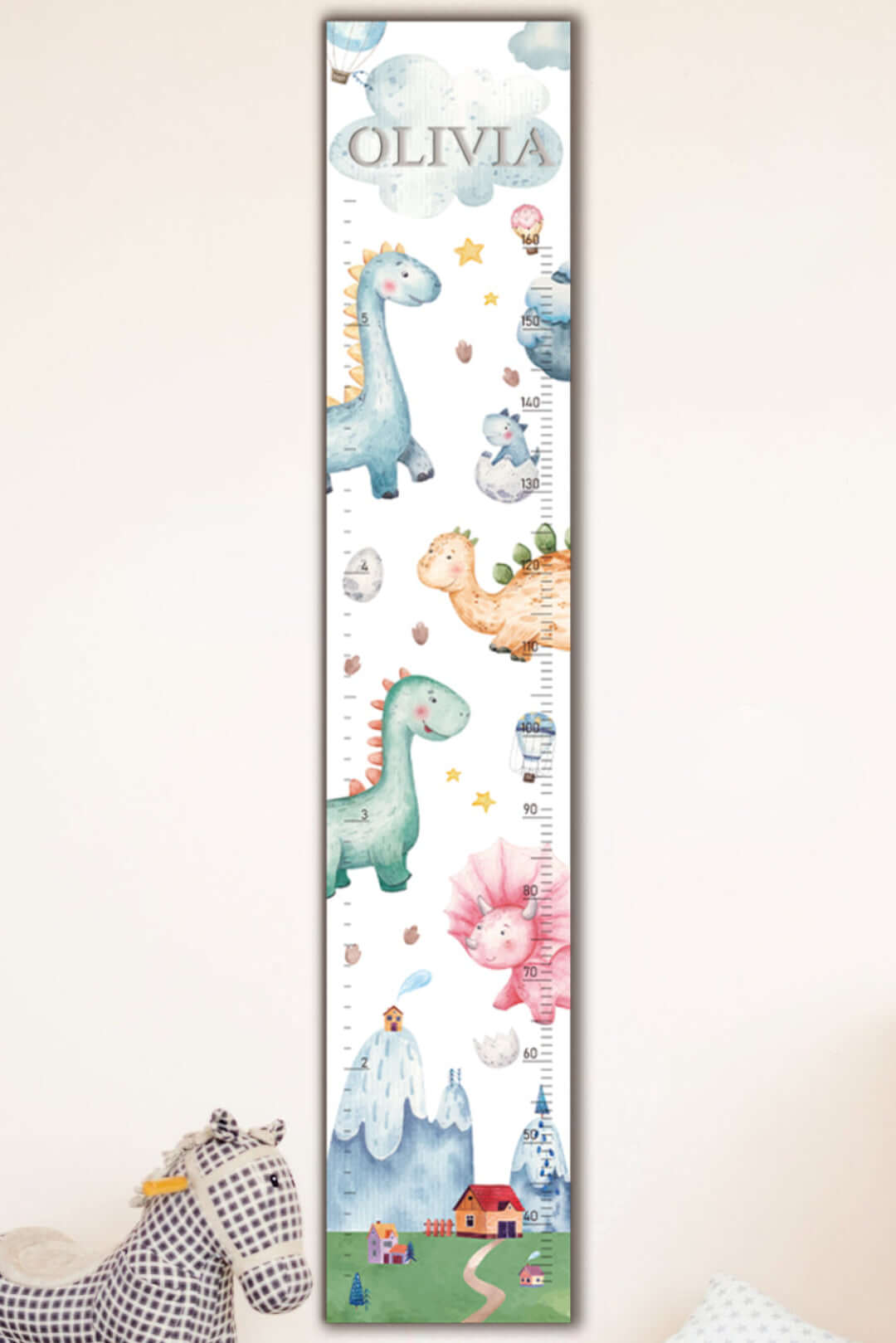 Personalized Wooden Dinosaur Growth Chart Height Ruler Kids Room Decor