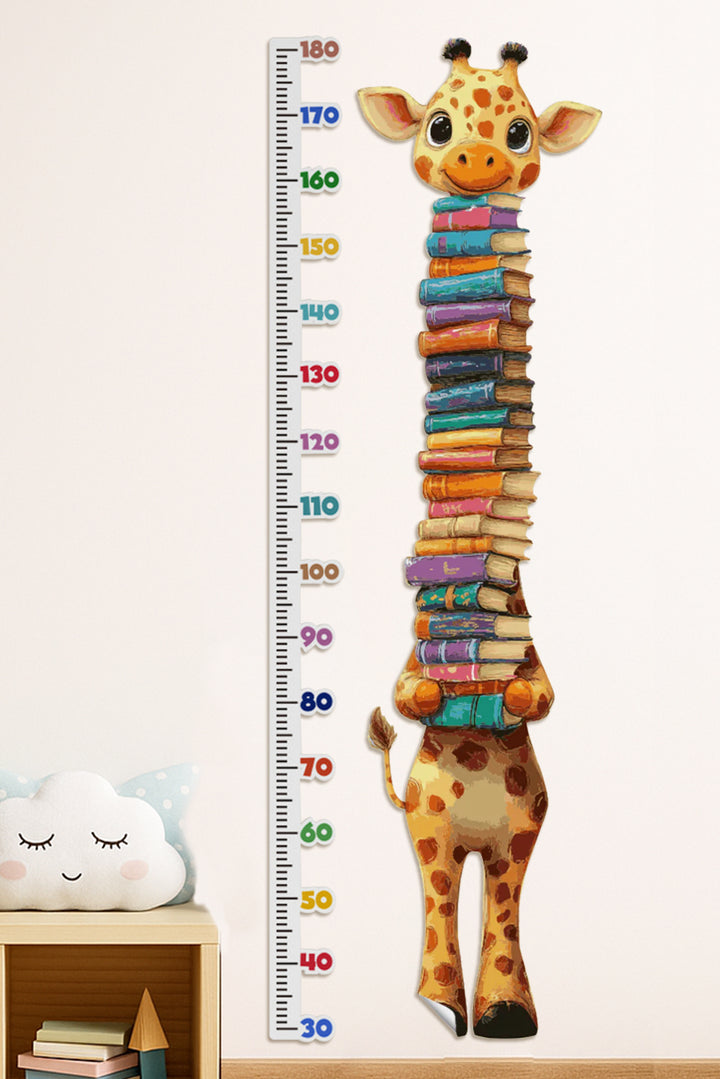 Cute Giraffe Holding Books Growth Chart Wall Decal