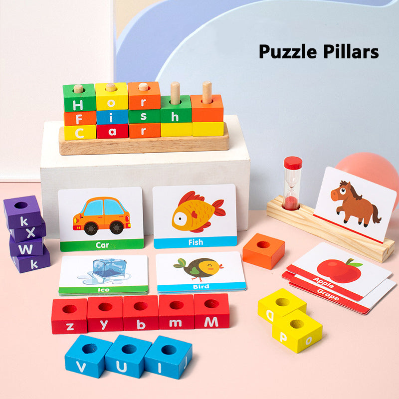 Children's Wooden Alphabet Matching Building Blocks Educational Toys ...