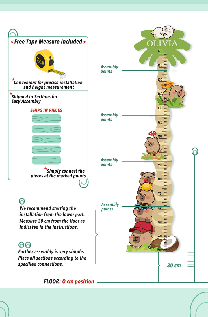 Personalized Wooden Coconut Bear Growth Chart