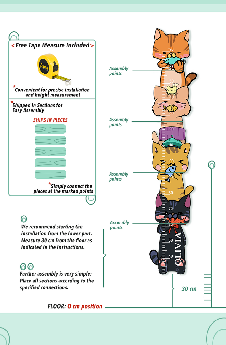 Personalized Wooden Stacked Cats Growth Chart