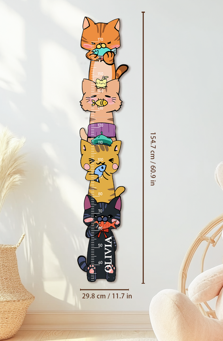 Personalized Wooden Stacked Cats Growth Chart