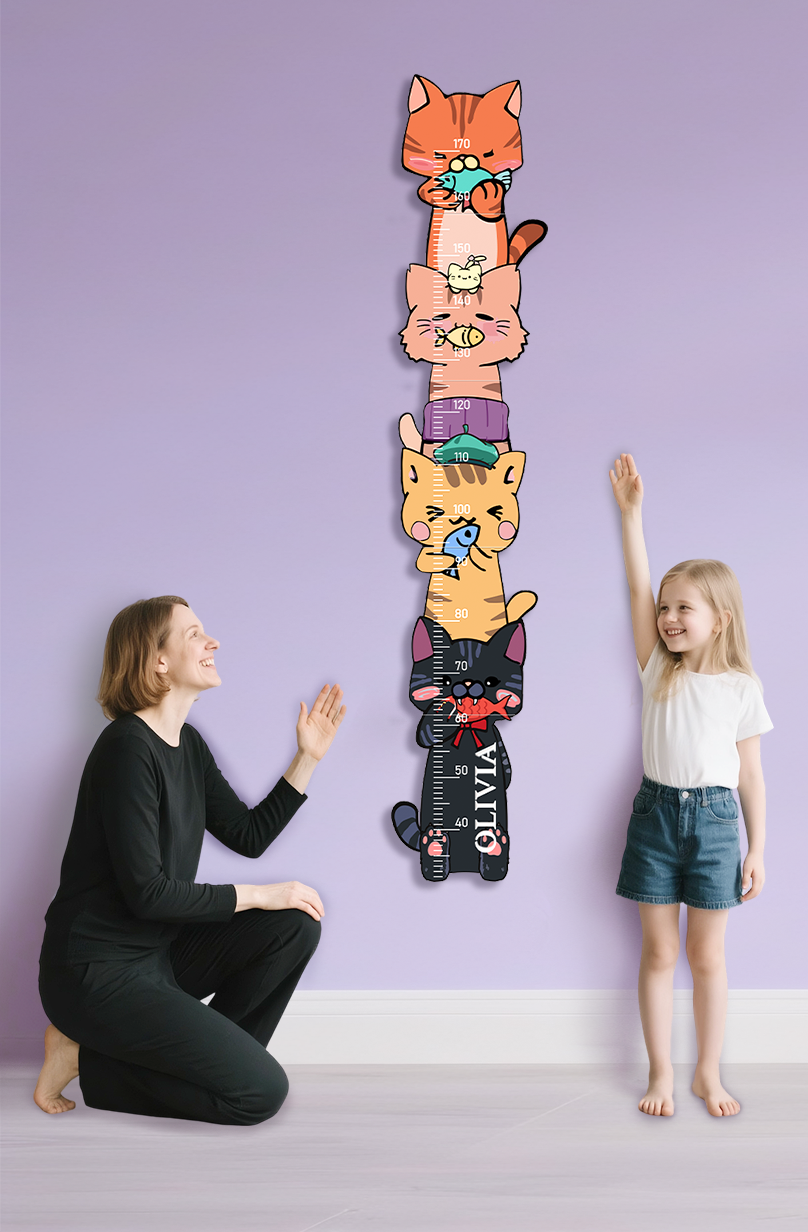 Personalized Wooden Stacked Cats Growth Chart