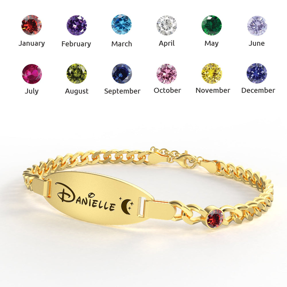 Oval Personalized Baby Name and Birthstone Bracelet