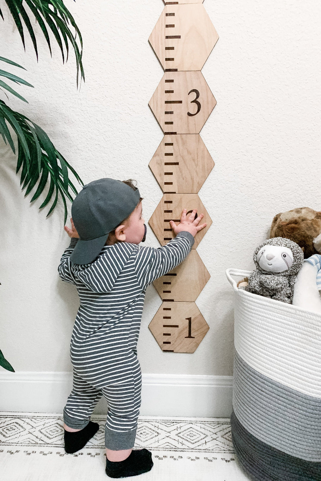 Wooden Hexagonal Patchwork Growth Chart For Kids and a Baby