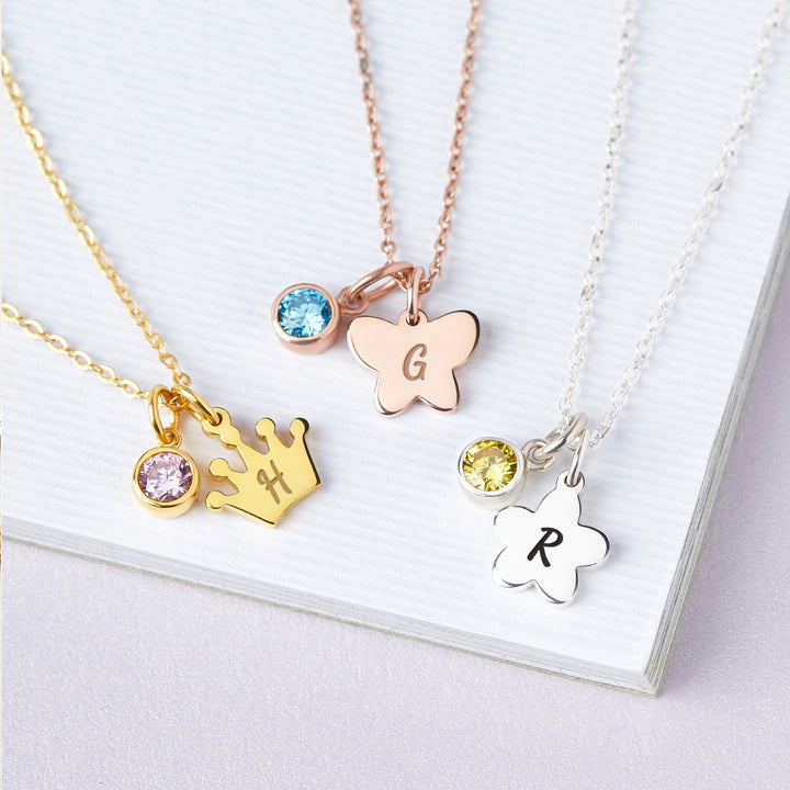 Custom Initial and Birthstone Children's Necklace