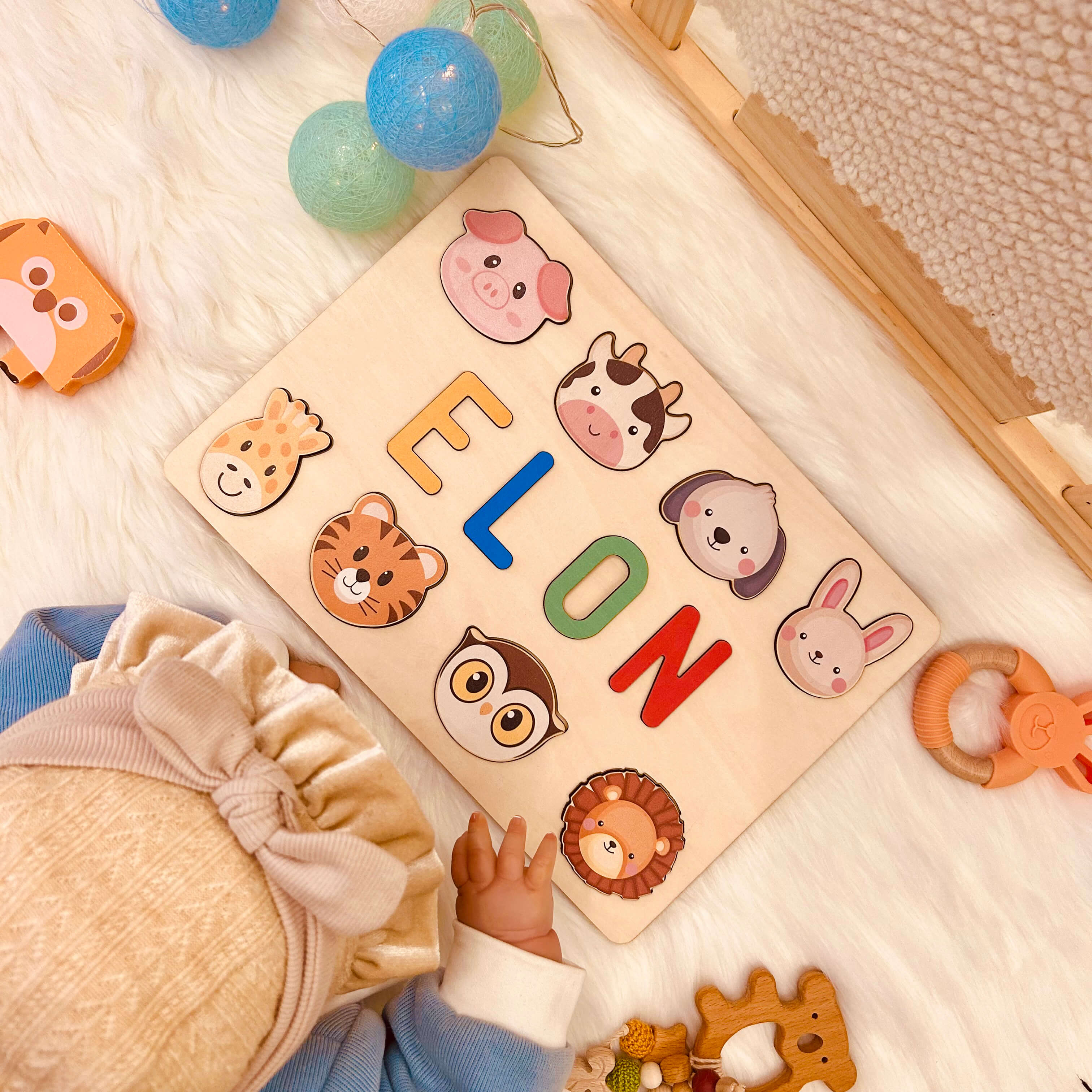 Personalized Wooden Baby Name Puzzle with Animals