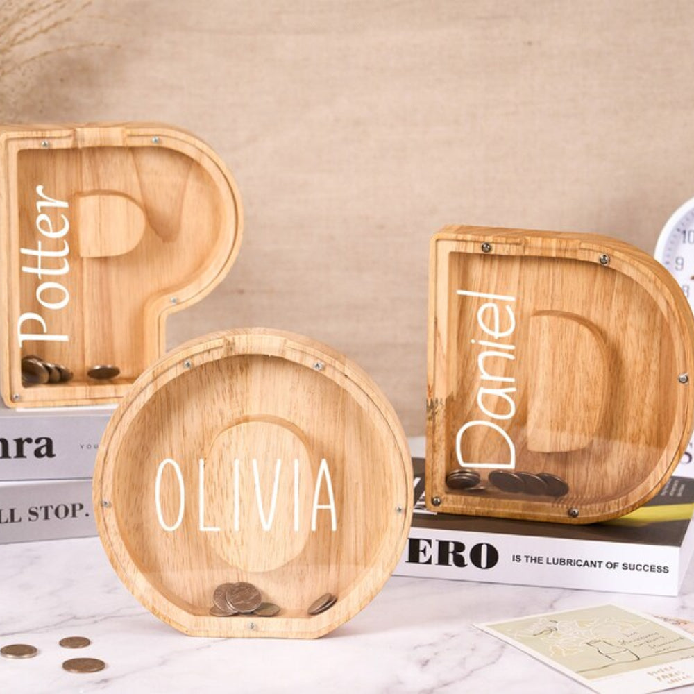 Personalized Kids Wooden Letter Piggy Bank