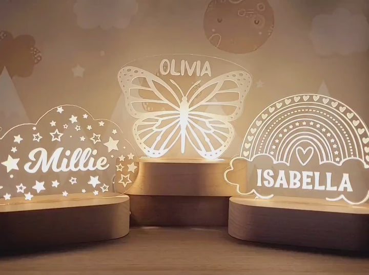 Personalized Night Light with Moon & Stars - Nursery Decor