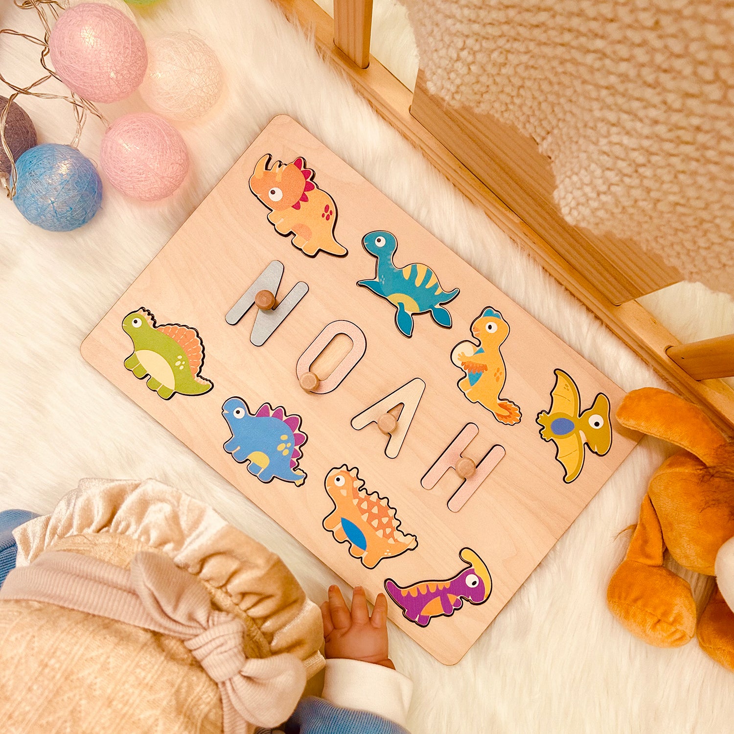 Personalized Wooden Baby Name Puzzle - Dinosaurs
