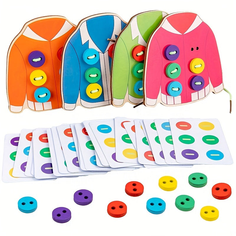Wooden Button Threading Board Toys
