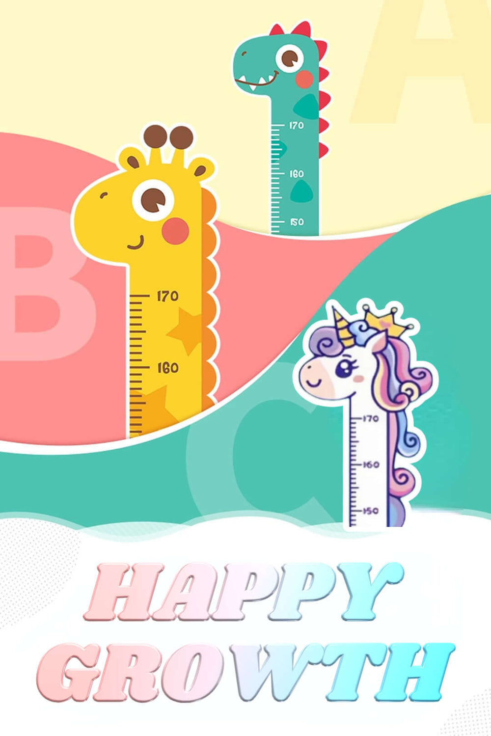 Unicorn Giraffe Dinosaur Baby Height Growth Chart Wall Sticker