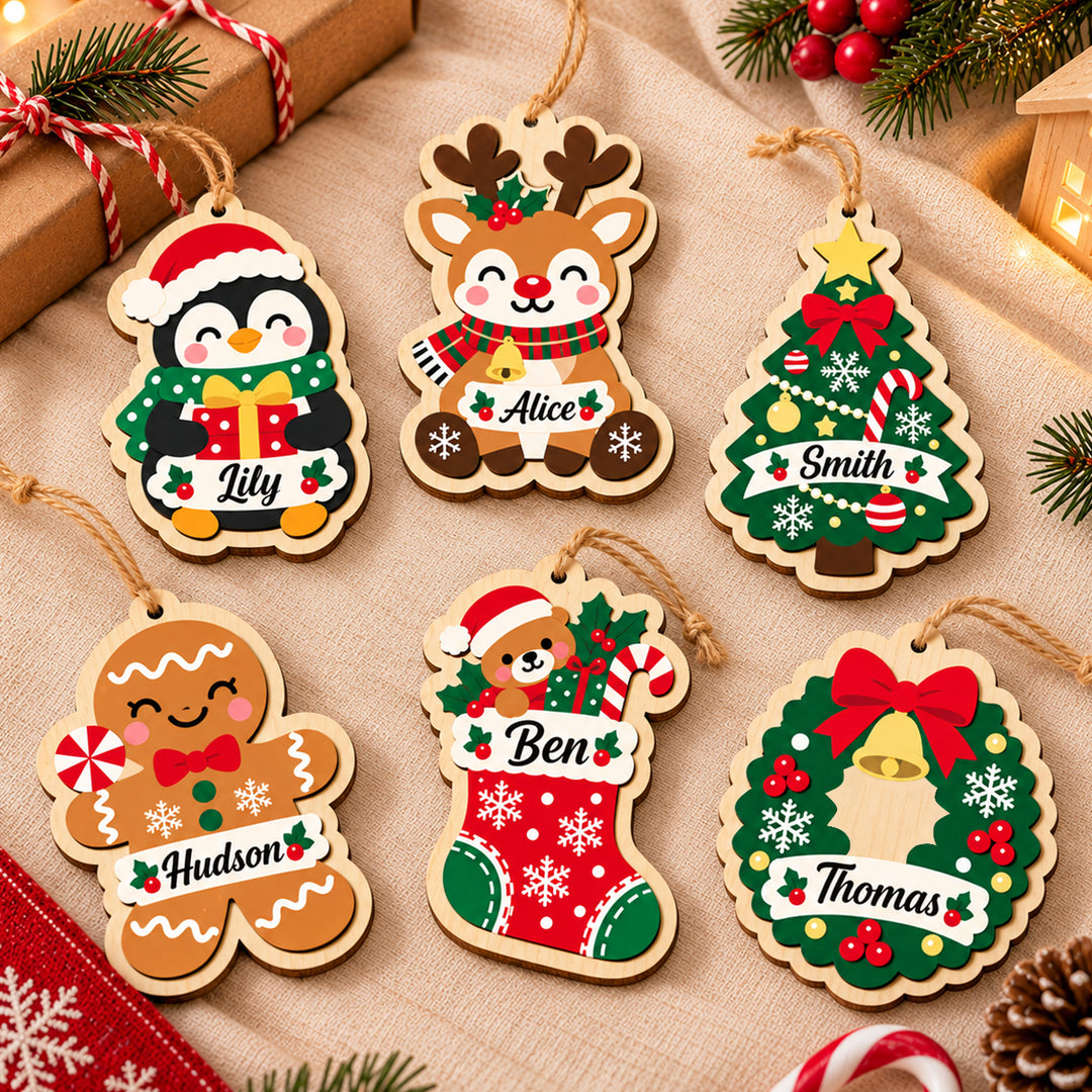 Personalized Wooden Christmas Ornament with Custom Name Woodemon