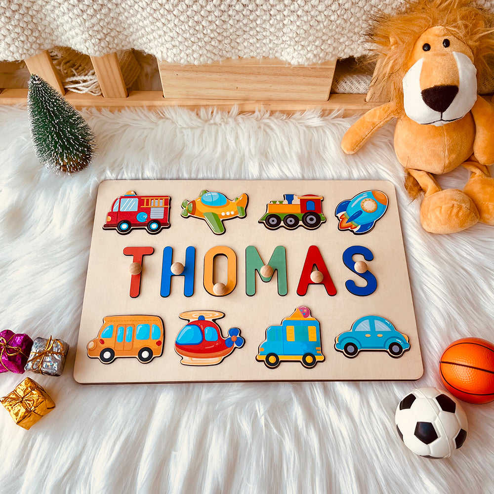 Product Name: Personalized Wooden Name Puzzle For Baby GiftMaterial: Eco-Friendly Plywood Basswood Letters Available: Up to 10Engraving Messages: AvailableNon-Toxic: YesNon-Harmful: Yes Color: Pastel-boy; Pastel-girl; Pastel Rainbow; Rainbow; Purple-Pink;