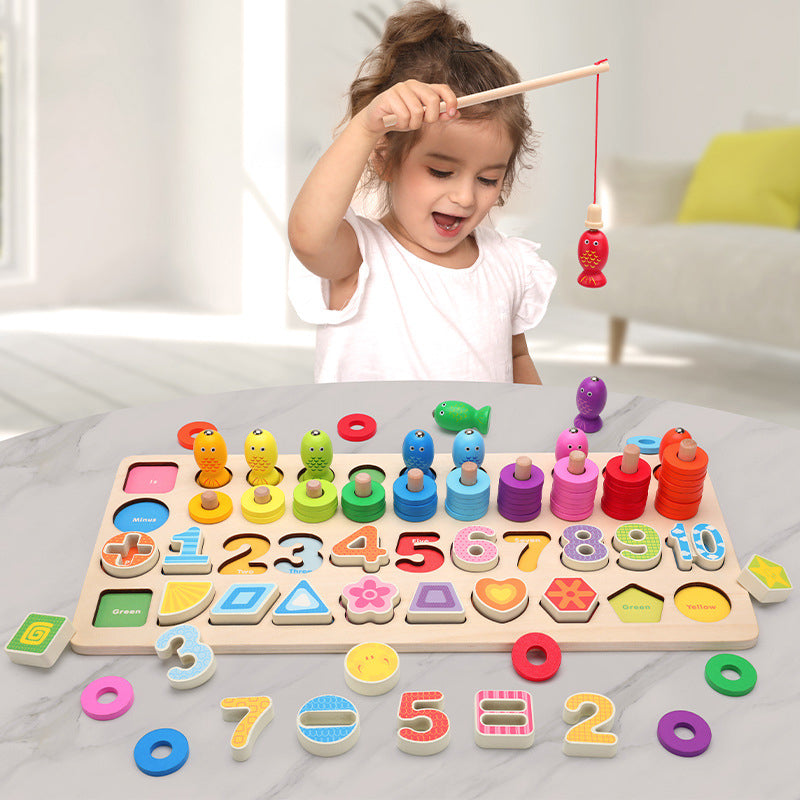 Children's Wooden Number Operations Fishing Shape Matching Puzzle Toys ...