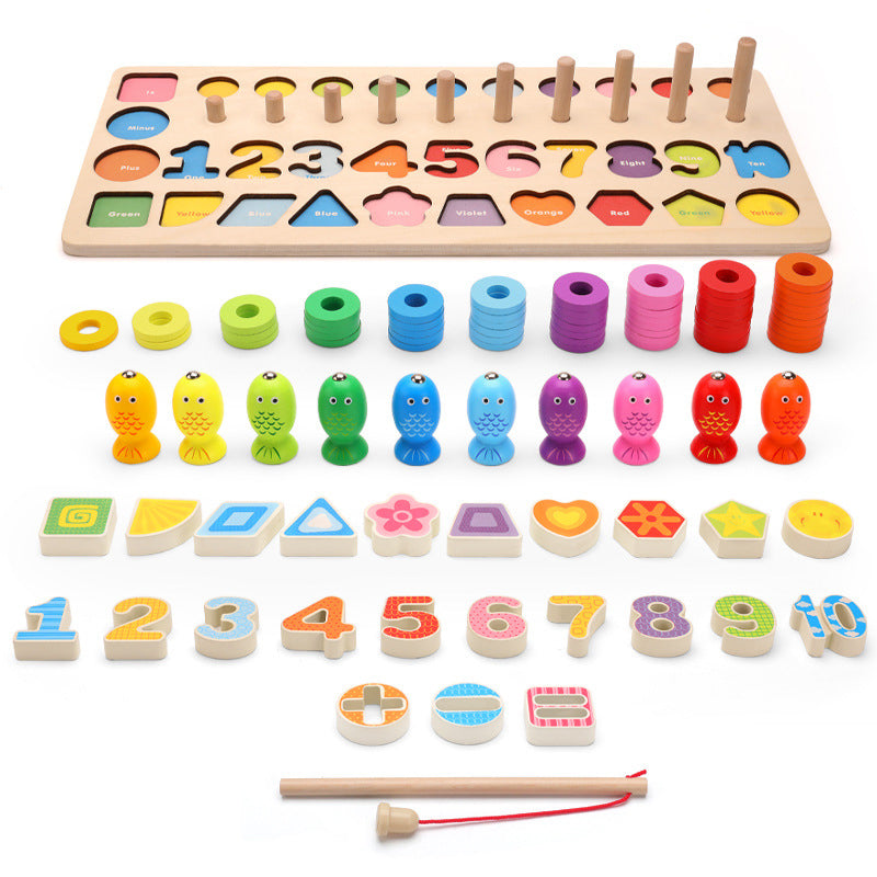 Children's Wooden Number Operations Fishing Shape Matching Puzzle Toys