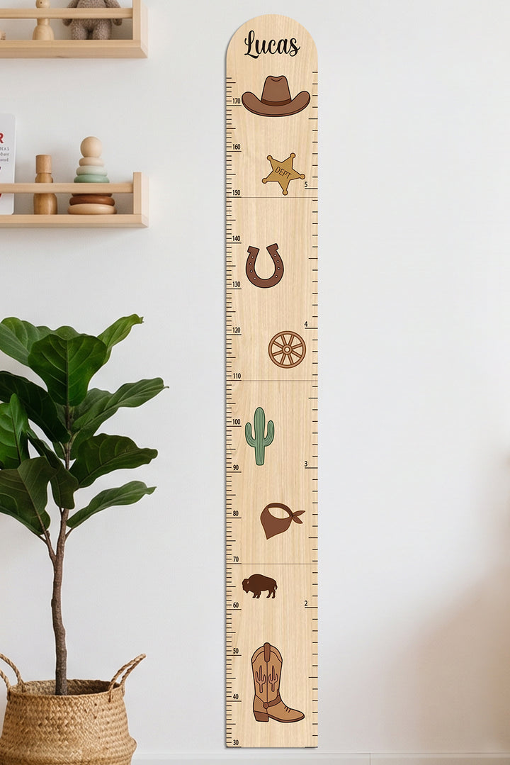 Personalized Wooden Western Growth Chart for Kids