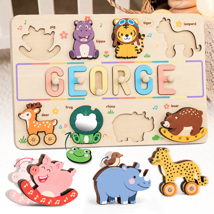 Personalized Wooden Animal Name Puzzle Busy Board Woodemon