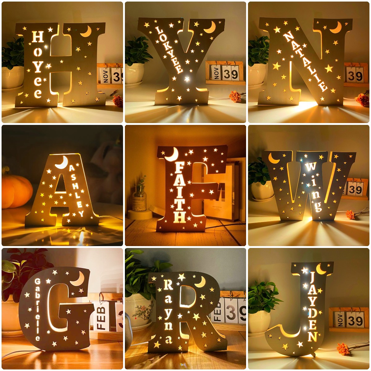 Personalized Wooden Letter Night Light With Name