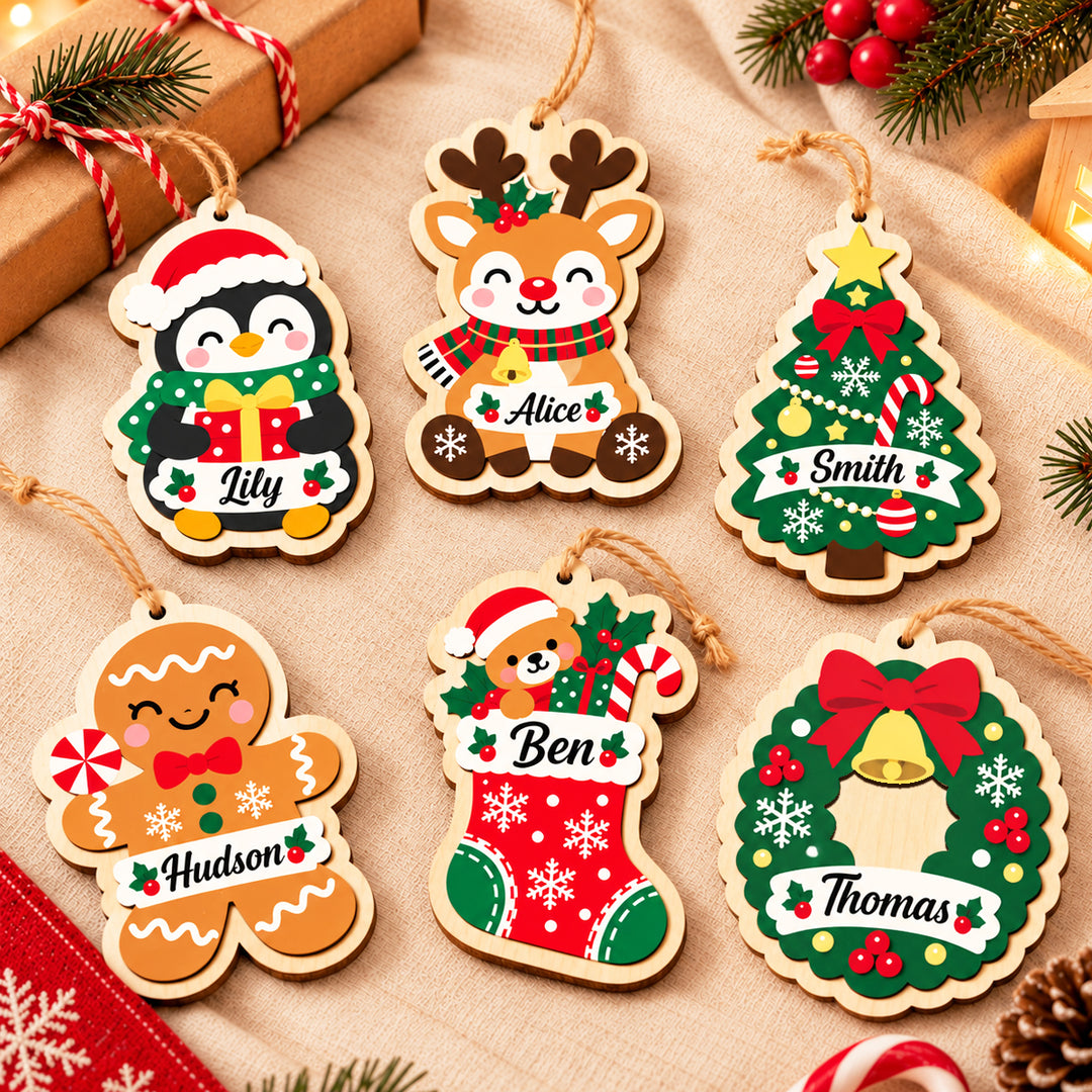 Personalized Wooden Christmas Ornament with Custom Name Woodemon