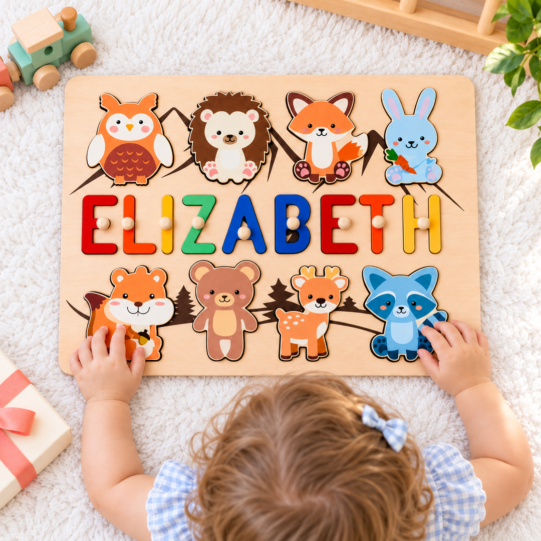 Personalized Wooden Forest Animal Name Puzzle -Super-sized Element woodemon