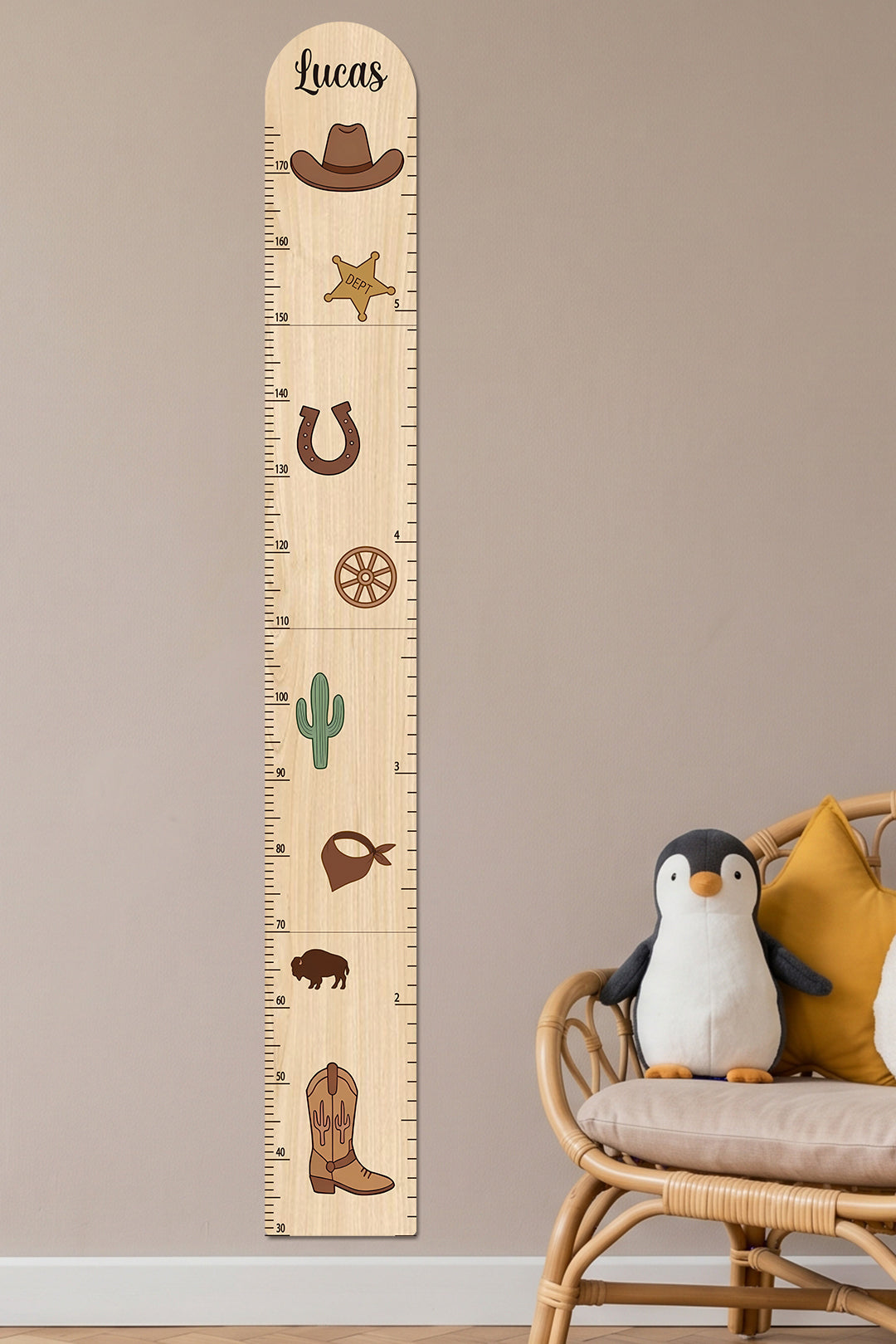 Personalized Wooden Western Growth Chart for Kids
