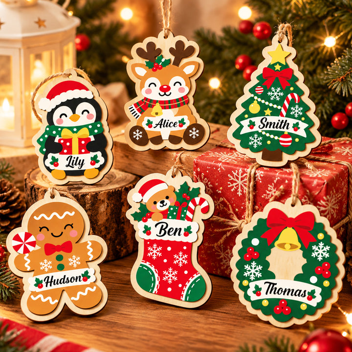 Personalized Wooden Christmas Ornament with Custom Name Woodemon
