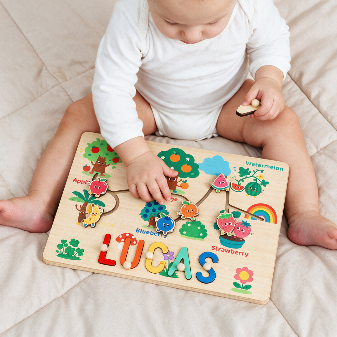 Personalized Montessori Fruit Sliding Name Puzzle Woodemon